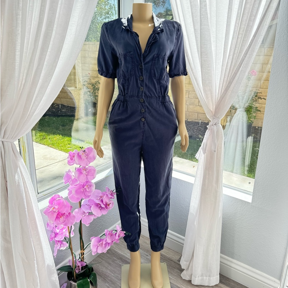 EUC Blue Utility Jumpsuit Size M Button Down Short Sleeve Urban Outfitters BDG
